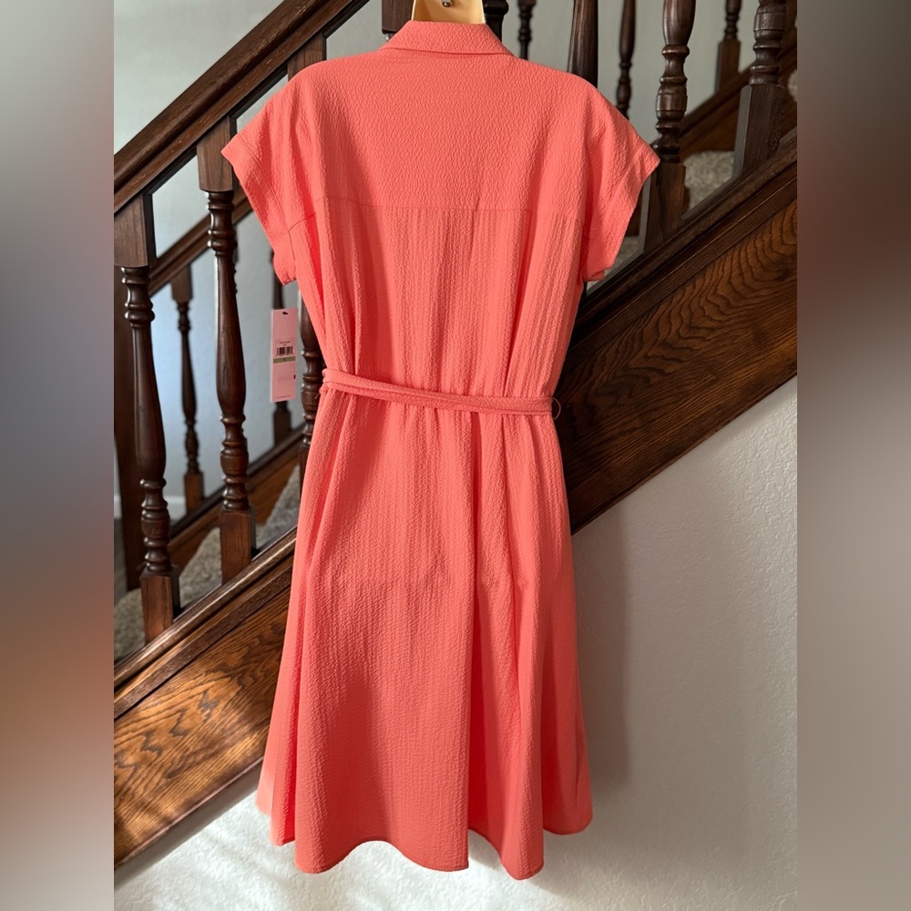 Calvin Klein Coral Button-Front Shirt Dress with Belt – Size 8 NWT - Picture 3 of 5